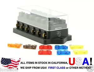 Lumision 6 Port way Automotive ATO ATC APR Fuse Block Terminal with 8 Fuses Set - Foto 1 di 8