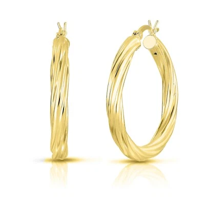 Pendientes de aro retorcidos enchapados en oro amarillo de 14K de plata de ley 925 regalo - 30 mm Foto 1 de 2
