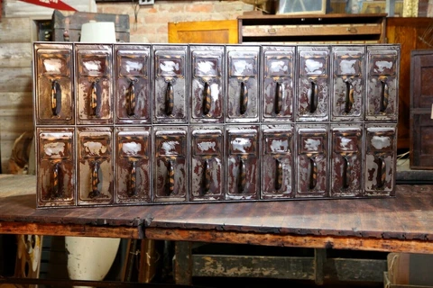 Vintage File Cabinet Ledger Book Holder Industrial Copper Flash Japanned Handles Cover
