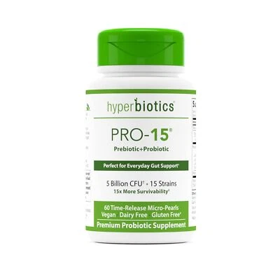 Probiótico vegano Hyperbiotics Pro 15 | Perlas de liberación temporal | 15 cepas diversas... Foto 1 de 4