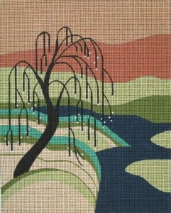 Needlepoint HandPainted JP Needlepoint Willow Tree 8x10 - Picture 1 of 4