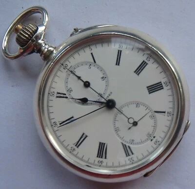 Reloj de Bolsillo Longines Cronógrafo Cara Abierta Caja Plateada 52 mm. en diámetro  Foto 1 de 4