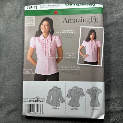 Simplicity 1941 Blouse Pattern U5 16–24 Uncut Princess Seam Ruffle Cottagecore - Image 1 of 4