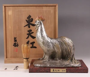Vintage Japanese Bronze Chicken Statue 8.58inch Art Sculpture By Naoki Tominaga - Picture 1 of 19