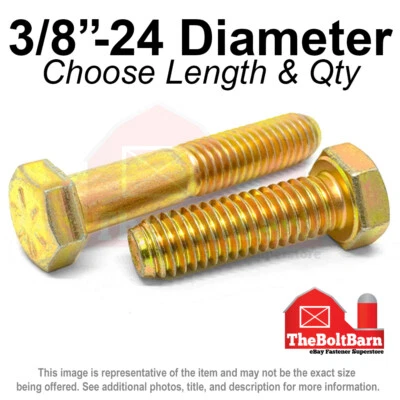 3/8"-24 Grade 8 Hex Cap Screws FINE Thread SAE Hex Bolts (Pick Length & Qty) - Image 1 of 2