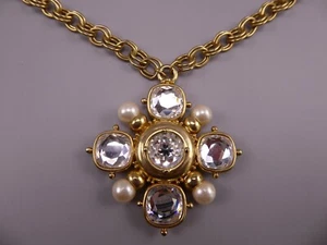 Vintage Big Marvella Rhinestone Pearl Maltese Cross Necklace - Picture 1 of 7