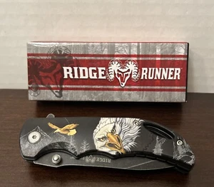 Ridge Runner Folding Pocket Knife 3” Blade Eagle Pattern Black With A Clip - Picture 1 of 13