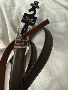 NEW POLO RALPH LAUREN BELT Leather Reversible Cognac/Brown Polo Belt Men Size 46 - Picture 1 of 6