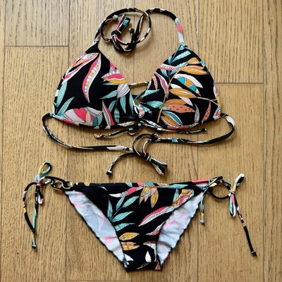 身体手套黑色热带印花比基尼上衣 S 码 - 底部 XS 码 - 全新带标签 — 第 1/4 张图片