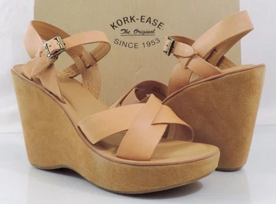 Kork Ease Bette Platform Wedge Heels Sandal Leather Natural Size 10 - Image 1 of 4