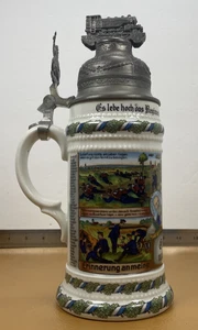 WWI German Stein Dr Merkle Atelier Porcelain Pewter Domed Locomotive Infantry - Picture 1 of 21