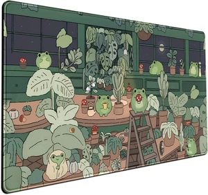 Cute Frog Kawaii Green Desk Decor Mat, Large Gaming Mouse Pad for Computer Keybo - Picture 1 of 12