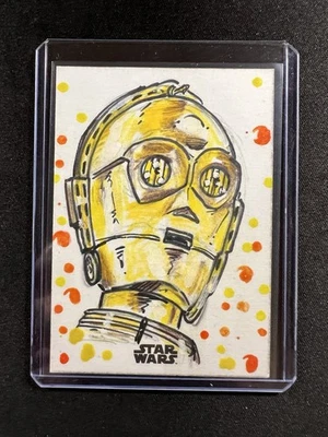2024 Topps Chrome Star Wars Galaxy 1/1 Sketch of C-3PO by Mike LaPeruta - Image 1 of 2