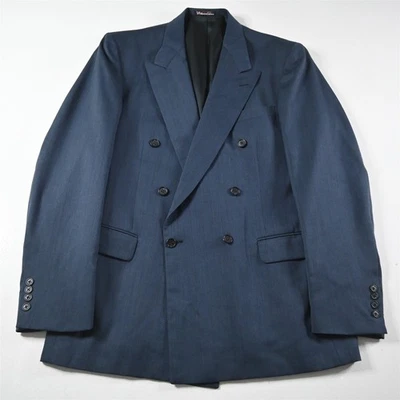 Vtg USA Made Double Breasted 42L Blue Striped Wool Mens Blazer Jacket Sport Coat - Image 1 of 4