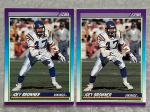(2) 1990 Score JOEY BROWNER "Back Photo" Football Error & Corrected Cards #147 - Picture 1 of 3