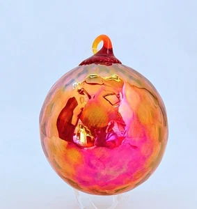 Glass Eye Studio Hand Blown Iridescent Diamond Amberina Christmas Ornament 3" - Picture 1 of 7