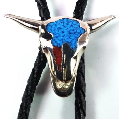 Western Tri-Color Cabeza de Dirección Calavera Bolo Corbata Ajustable 36 pulgadas Cordón Hecho en EE. UU. Foto 1 de 4