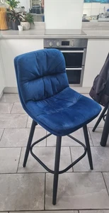 Breakfast Bar Stools, Upholstered In Blue Velvet x 4 - Picture 1 of 4