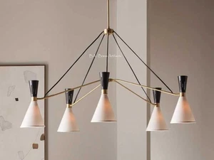 1950 WHITE BLACK BRASS SPUTNIK CHANDELIER VINTAGE STILNOVO ITALIAN FIXTURE - Picture 1 of 4
