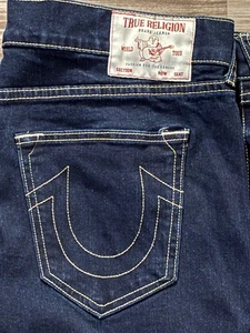 True Religion Ricky Relaxed Straight Leg Jeans Dark Mens Size 38 - Picture 1 of 11