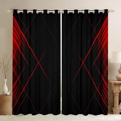 Cortinas de ventana abstractas ombre para dormitorio sala de estar para niños adolescentes rojas y... Foto 1 de 4