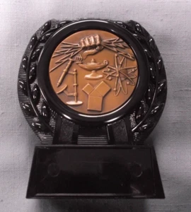 high relief bronze color metal science insert trophy award black acrylic holder - Bild 1 von 1