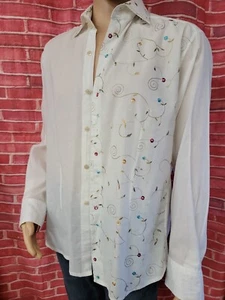 Meng Design Embroidered Size L Men's White Buttons Up Shirt NEW #WM1 - Picture 1 of 11