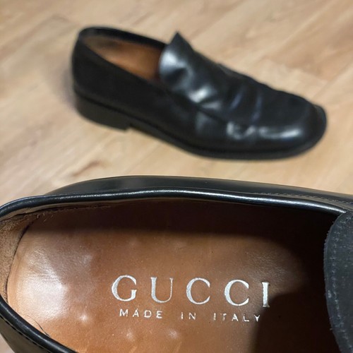 Scarpe Gucci Mocassini Pelle Patinata Abito Vintage Italia UOMO Nero Taglia 43 5eu 10US