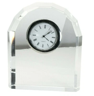 CLEAR CUT CRYSTAL MANTEL AND DESK ANALOG QUARTZ CLOCK - Image 1 of 4