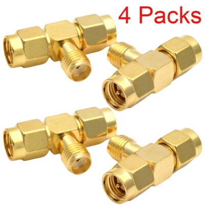 4pcs Antenna Adapter SMA Female to Dual SMA Male Connector T Type 3 Way Splitter - Image 1 of 4