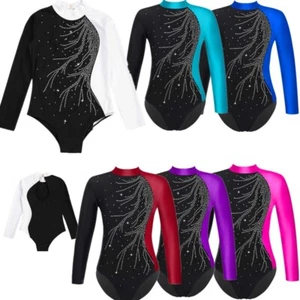 Girls Gymnastics Leotards Shiny Ballet Dance Jumpsuit Figure Ice Skating Outfits - Picture 1 of 26