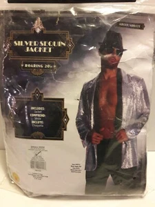 Men's Jazz Disco Silver Sequin Jacket Pimp Costume Accessory Hip Hop Small New - Picture 1 of 3