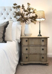Weathered Oak Large Three Drawer 60cm Wide Bedside Table - Picture 1 of 9