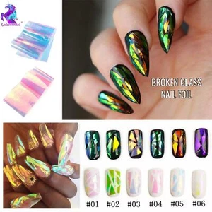 BROKEN GLASS NAIL FOIL 6 Colours NAILS EFFECT Stickers Shattered Angel Paper UK - Picture 1 of 19