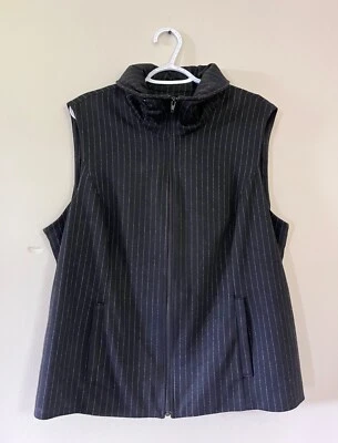 Coldwater Creek Mujer Talla 18 Negro Chaqueta Chaleco Rayas Cremallera Completa Cuello Alto Foto 1 de 4