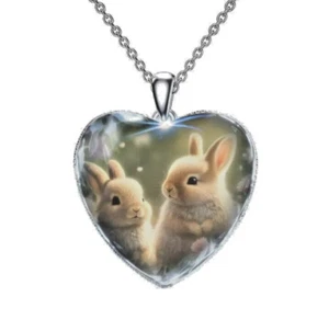 Cute Exquisite Rabbit Animal Heart Pendent Necklace-Gift For Girls-Easter Gift - Imagen 1 de 6