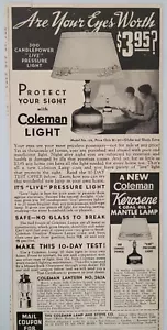 Coleman Lantern Light Mantle Kerosene Lamp 1933 Des Moines Register ~5x11" - Picture 1 of 2