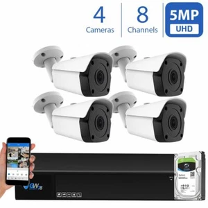 8 Channel DVR (4) 5MP HD 1920p CCTV Weatherproof Bullet Security Camera System - Picture 1 of 12