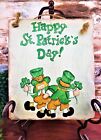 Vintage Happy St Patricks Day Slate Wall Door Plaque Decor Leprechaun Shamrocks 