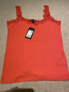 New Look Coral Lace Trim Vest Top - 12 - Picture 1 of 5