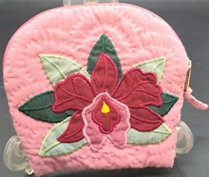 Vintage Pink Floral Hand Quilted Coin/make-up Bag Grandma Chic Approx 4.5"x4.5" - Picture 1 of 6