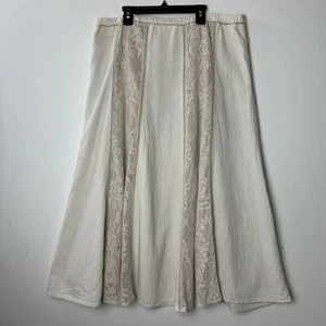 Coldwater Creek Midi Skirt Linen Blend Lace A-Line Beige Western Boho Coastal XL - Picture 1 of 14