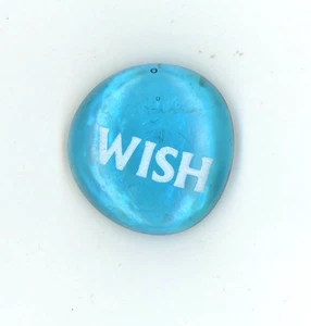 WISH White Painted onto a Clear Blue Glass Rock Gem 1" W 3/8" Thick - Picture 1 of 2