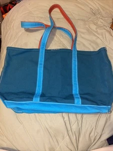 Vintage LL Bean Boat And Tote Canvas Bag Teal Blue Rust Orange USA Made XL - Picture 1 of 12