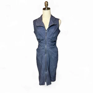 Abito Joseph Ribkoff stile denim increspato figura lusinghiero zip davanti colletto 12 - Foto 1 di 9
