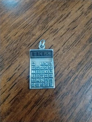 Math Calculator with Pi Number School 3D 925 Solid Sterling Silver Charm - Image 1 of 2