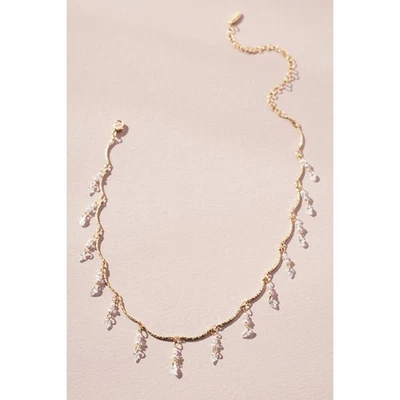 Anthropologie 14K Gold Plated Brass Glass Pearl Delicate Short Necklace Choker - Image 1 of 4
