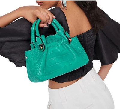 Bolso de Mano MIMCO Bloom Micro Joya Verde Azulado Estampado de Cocodrilo Cuero Nuevo sin Etiquetas Foto 1 de 4