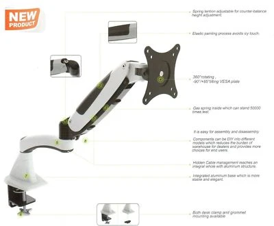 RobotArm GM112F Gas Spring Desk Mount LCD for 15" to 27" LCD or LED monitors NEW - Image 1 of 3