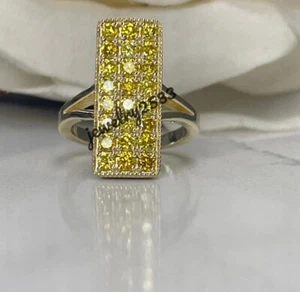 1.55Ct Simulated Yellow Men's Dog Tag Charm Ring 14k Yellow Gold Plated Silver - Picture 1 of 8